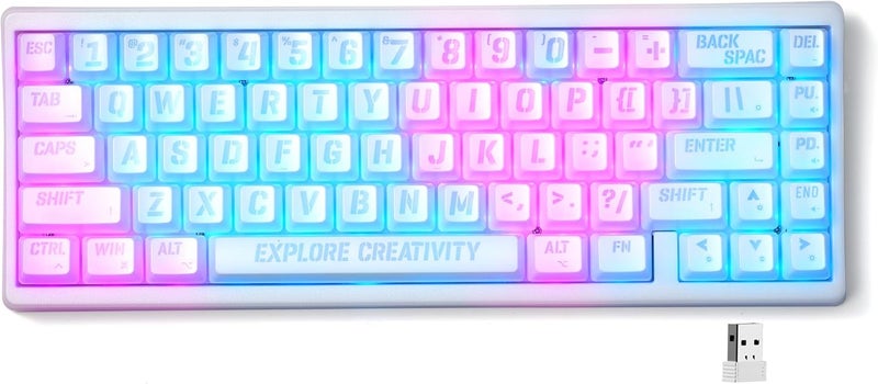 HITIME XVX M67 Wireless 60% Percent Keyboard, QMK/VIA Topographic Gaming Keyboard, Tri-Mode Thocky Creamy Mechanical Key Board, Hot Swappable Gasket Mount RGB IMD Tech for Win/Mac, Miami Theme, White - Image 1